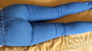 Big ass Hot indian french babe in jeans caress her she masturbates and I cum on her tits